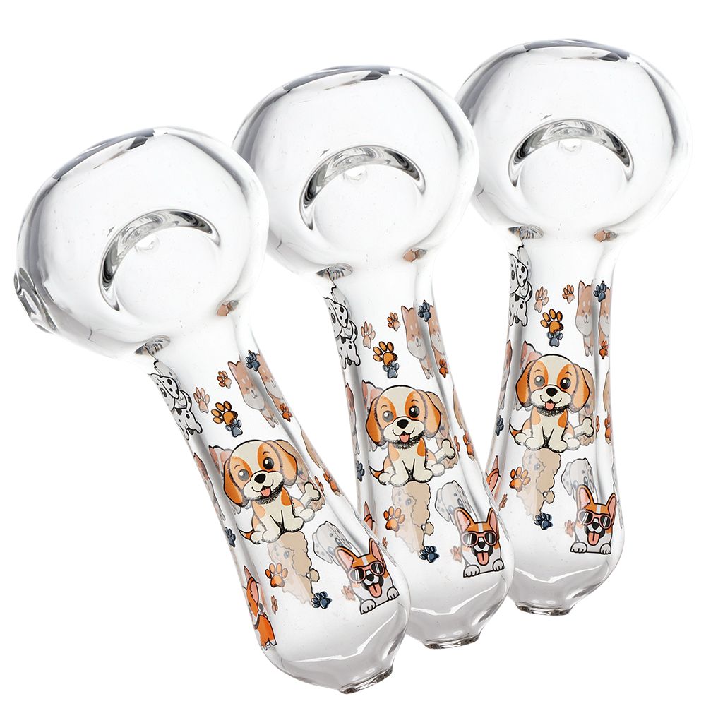 Pulsar Cute Doggies Glass Spoon Pipe – 4.5″ 3ct