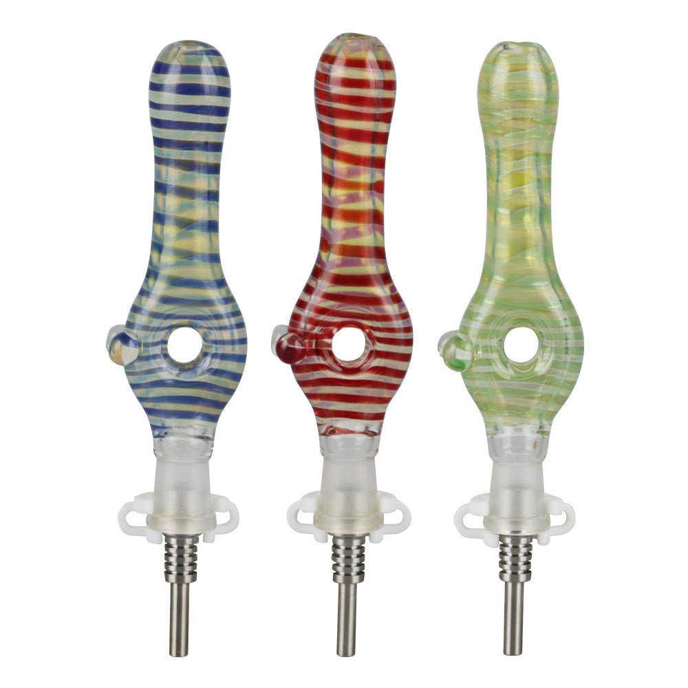 Glass Donut Dab Straw w/ Titanium Tip- 5.5″/10mm/Colors Vary