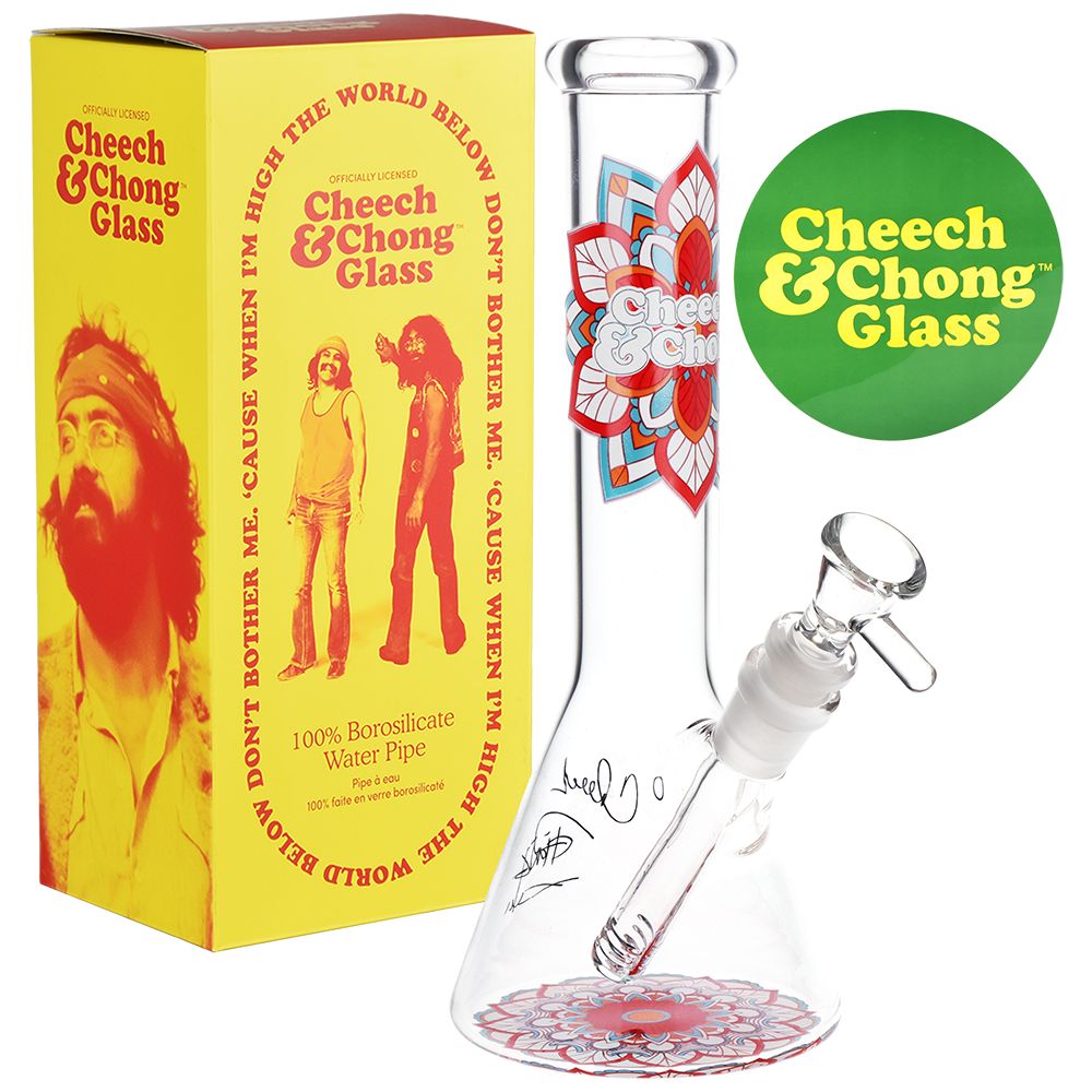 Cheech & Chong Glass Mandala Glow Glass Beaker Water Pipe – 10″