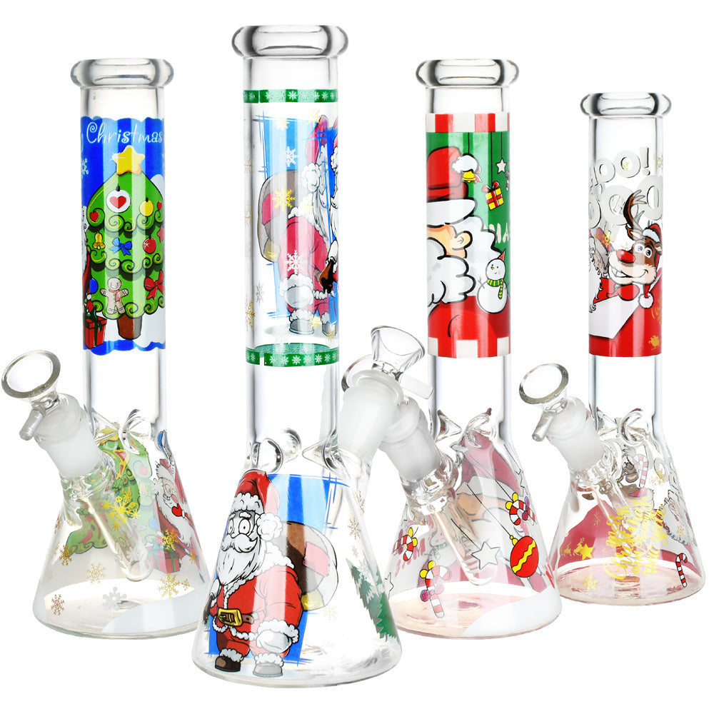 Santa Claus Themed Glass Water Pipe – 10″ / 14mm F / Designs Vary