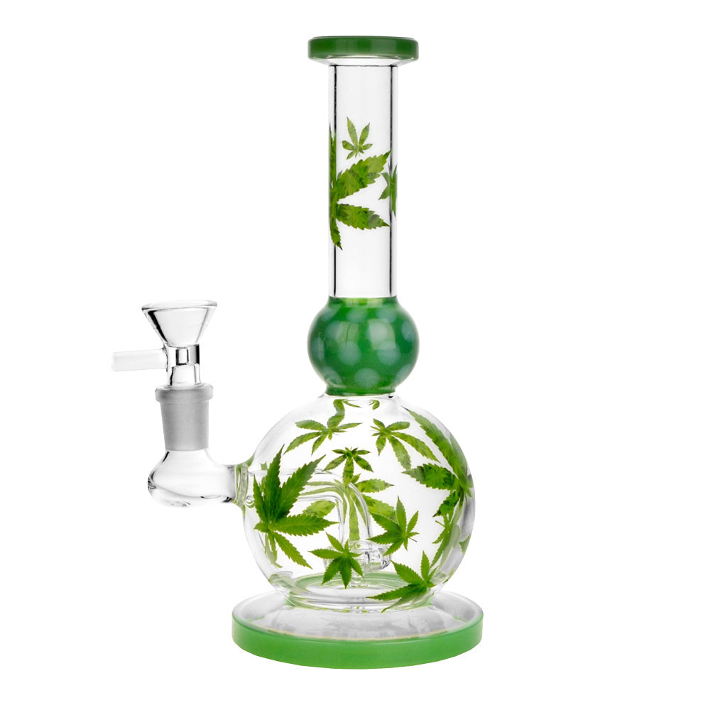 Hemp Leaf Ball Water Pipe – 8.5″ / 14mm Female
