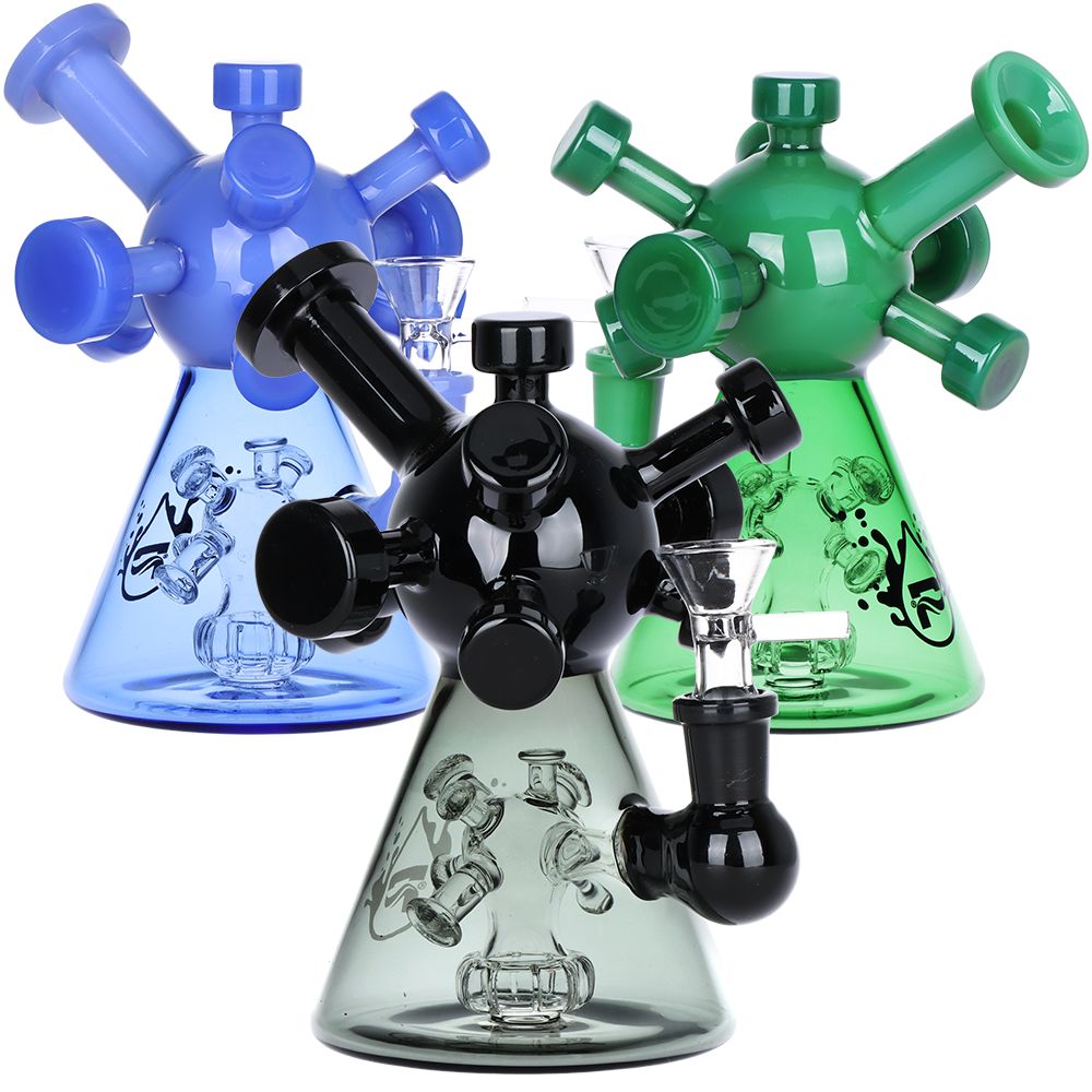 Pulsar Molecule Glass Water Pipe – 7″ / 14mm F / Colors Vary