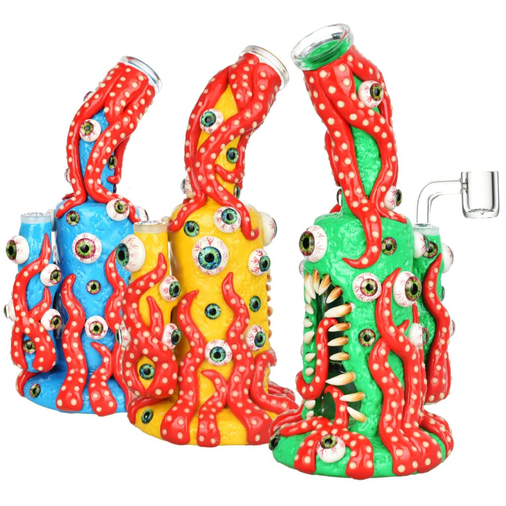 Octo Eyeballz Glow In Dark Dab Rig – 9.5″ / 14mm F