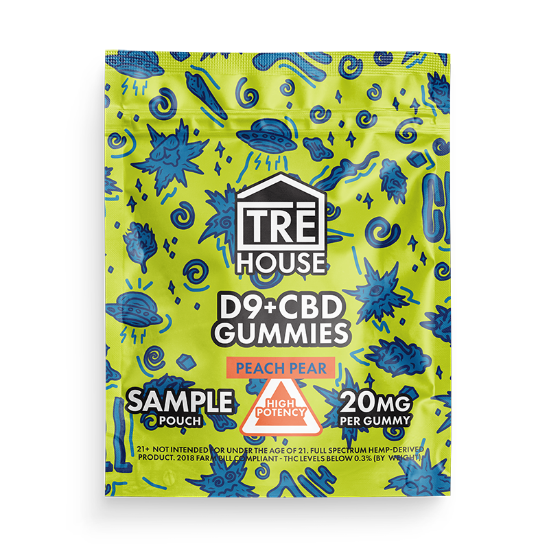 Sample – Gummy – Delta 9 w/ CBD 1:1 – Peach Pear – 1ct