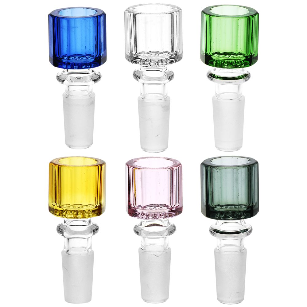 6CT BUNDLE – Faceted Herb Slide w/ Honeycomb Screen – 14mm M / Assorted Colors