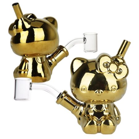 Hello Kitty, Golden Electroplated Glass Dab Rig – 4.5″ / 14mm F