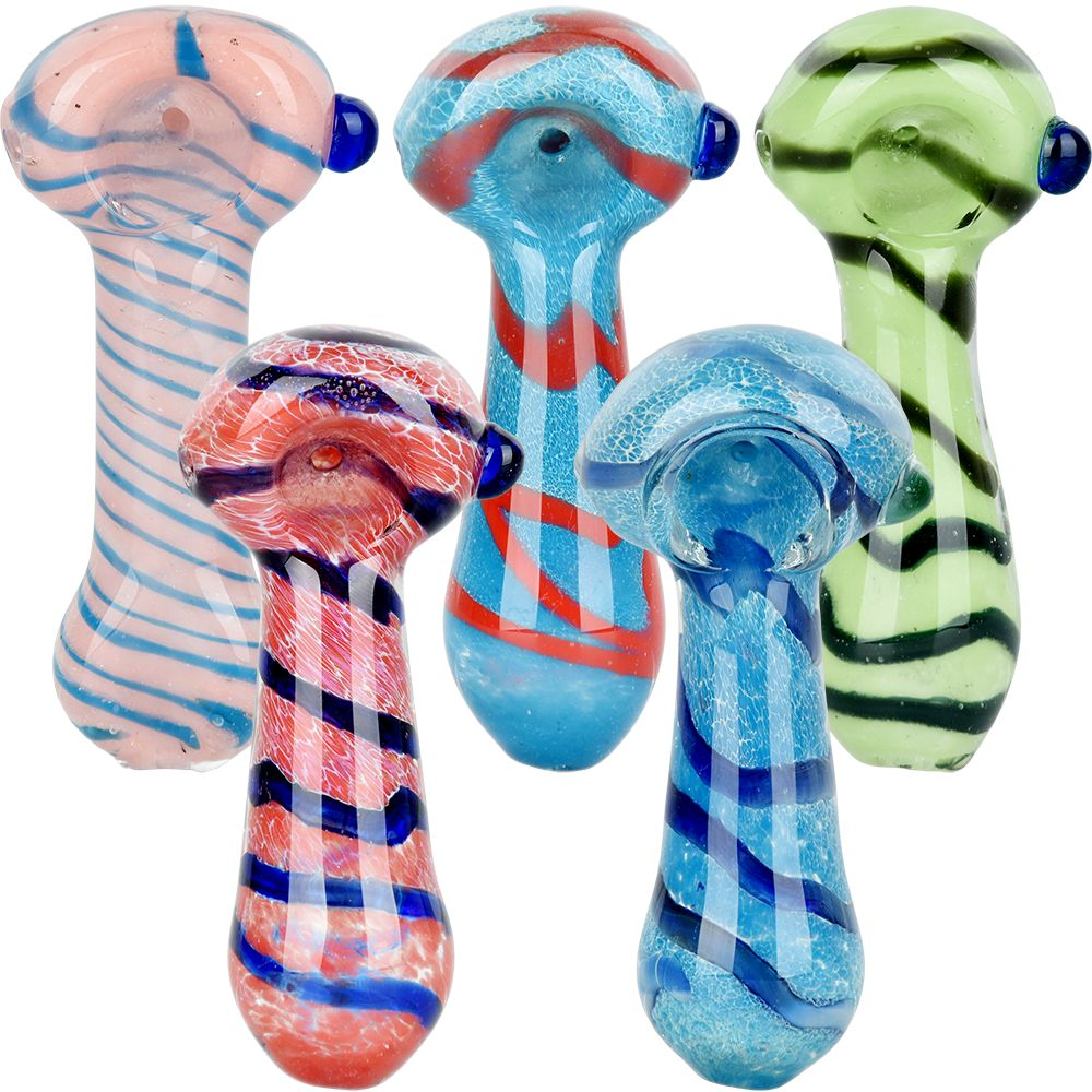 Bold Striation Glass Spoon Pipe – 3.5″ / Colors Vary