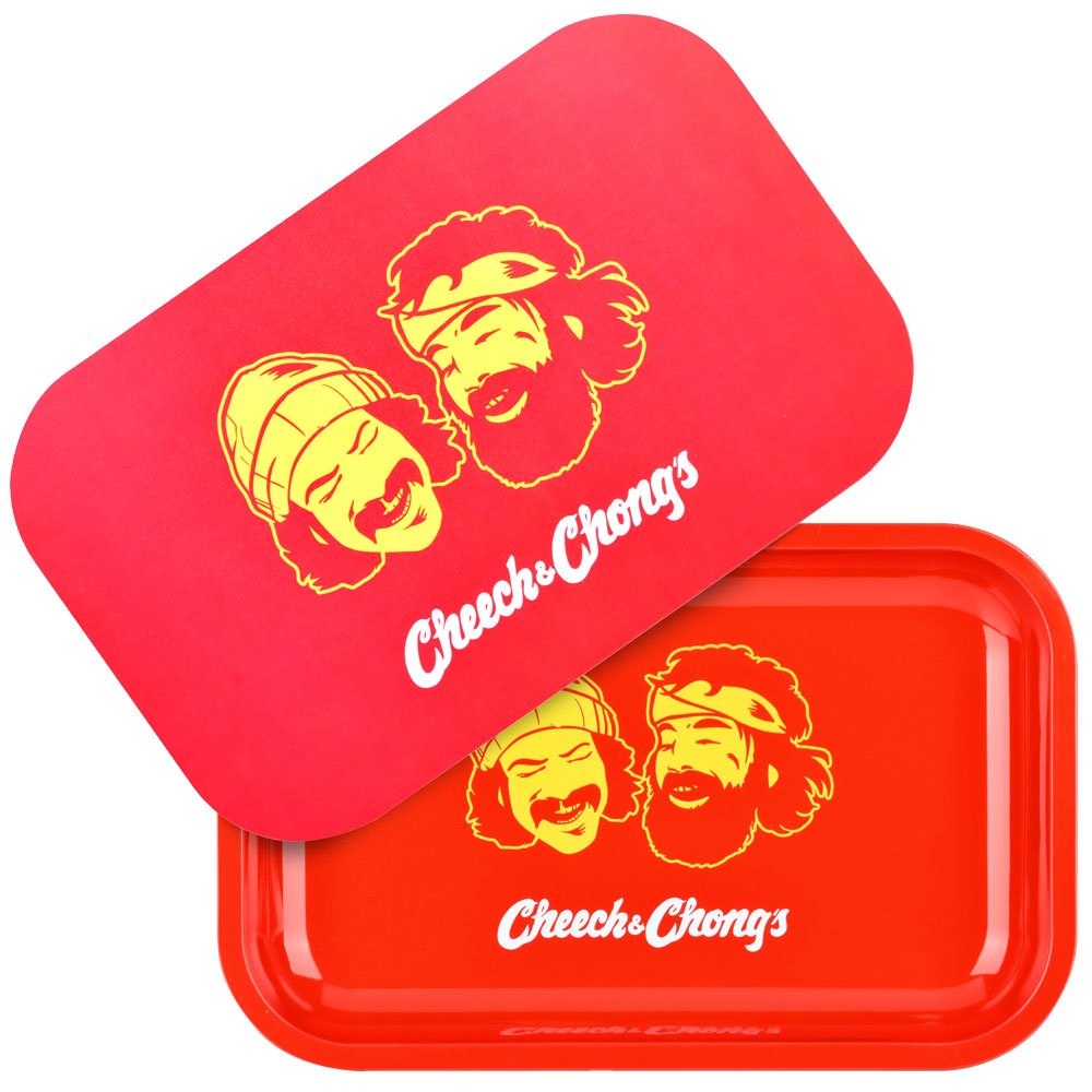Cheech & Chong x Pulsar Metal Rolling Tray W/ Lid – Red Faces / 11″ x 7″