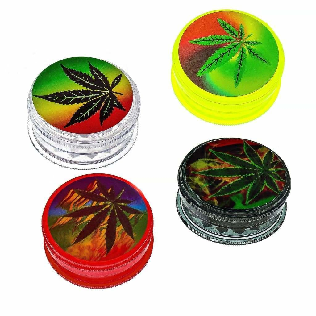 Acrylic Herb Grinder Leaf Print 2 Part Design