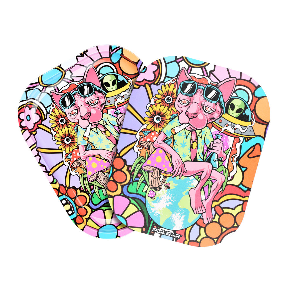 Pulsar Mini Metal Rolling Tray w/ Lid – Chill Cat / 7″x5.5″