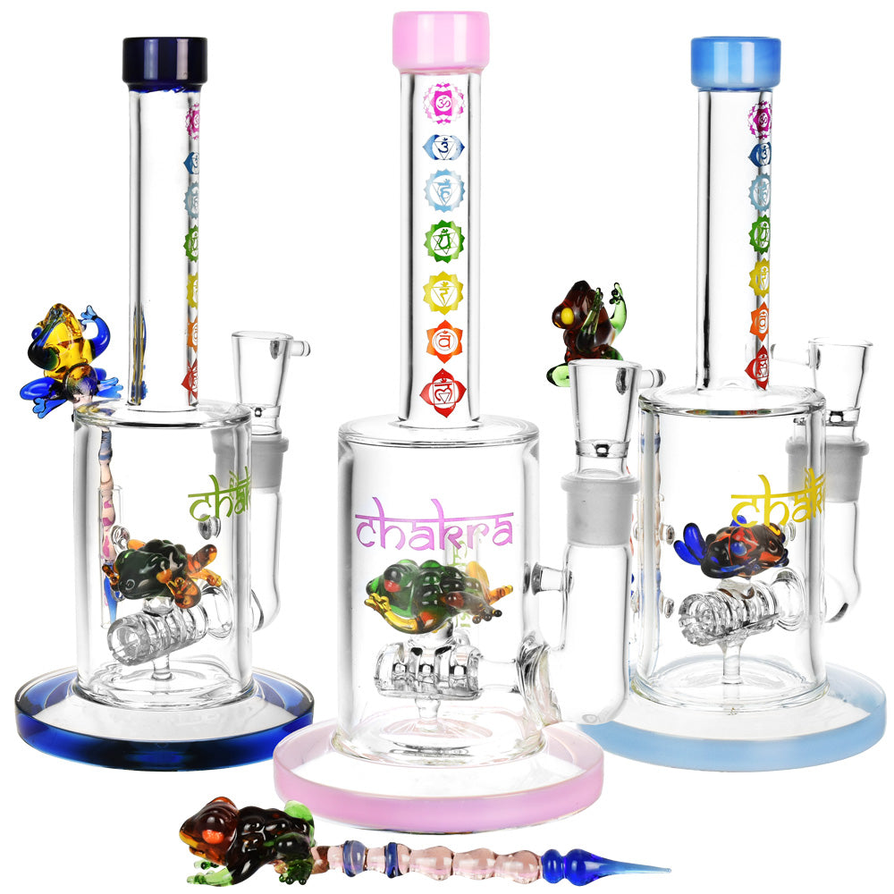 Chakra Frog Water Pipe w/ Stir Tool – 9″/19mm F/Asst Colors