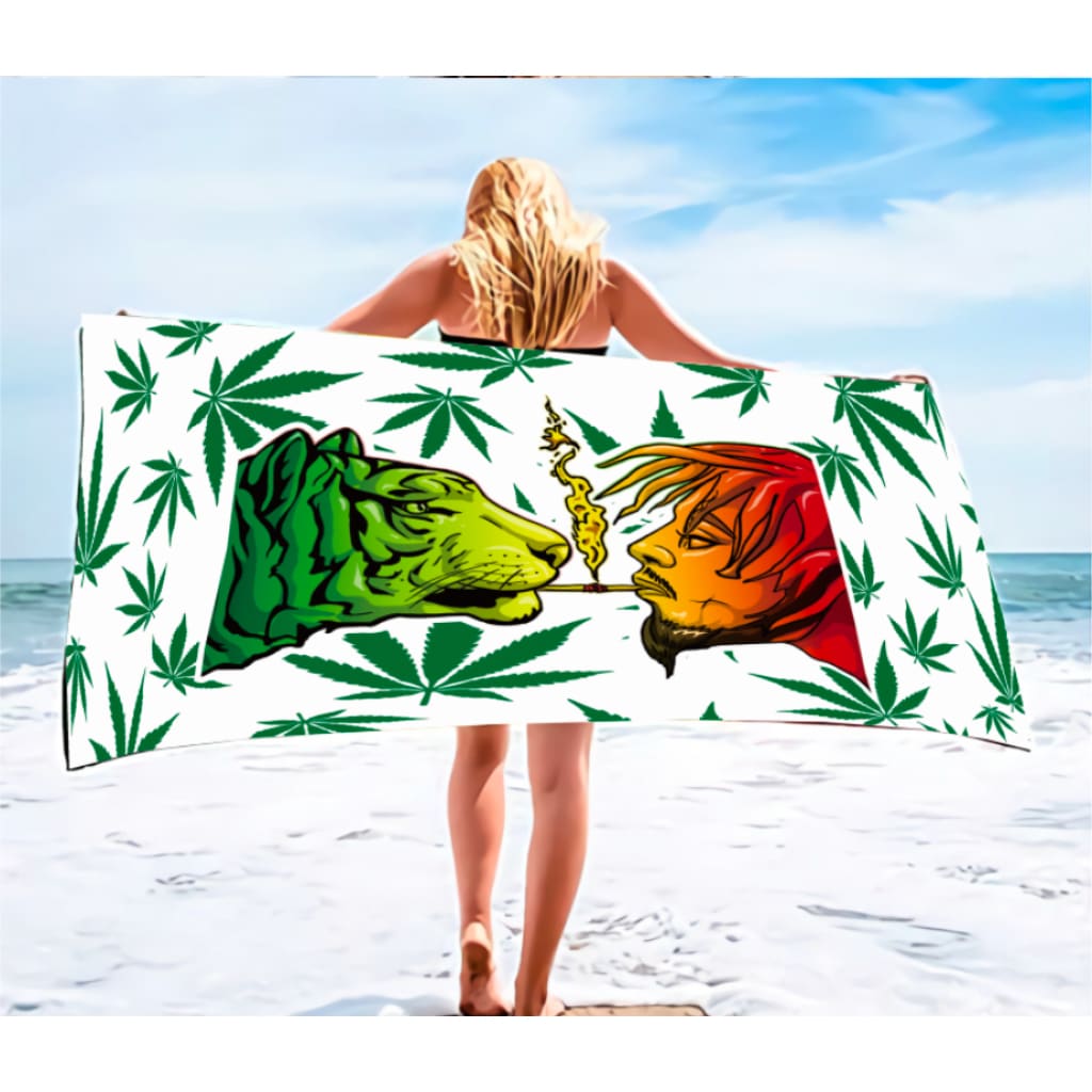 Eye-catching Smoking Beach Towel with Tiger Guy Design