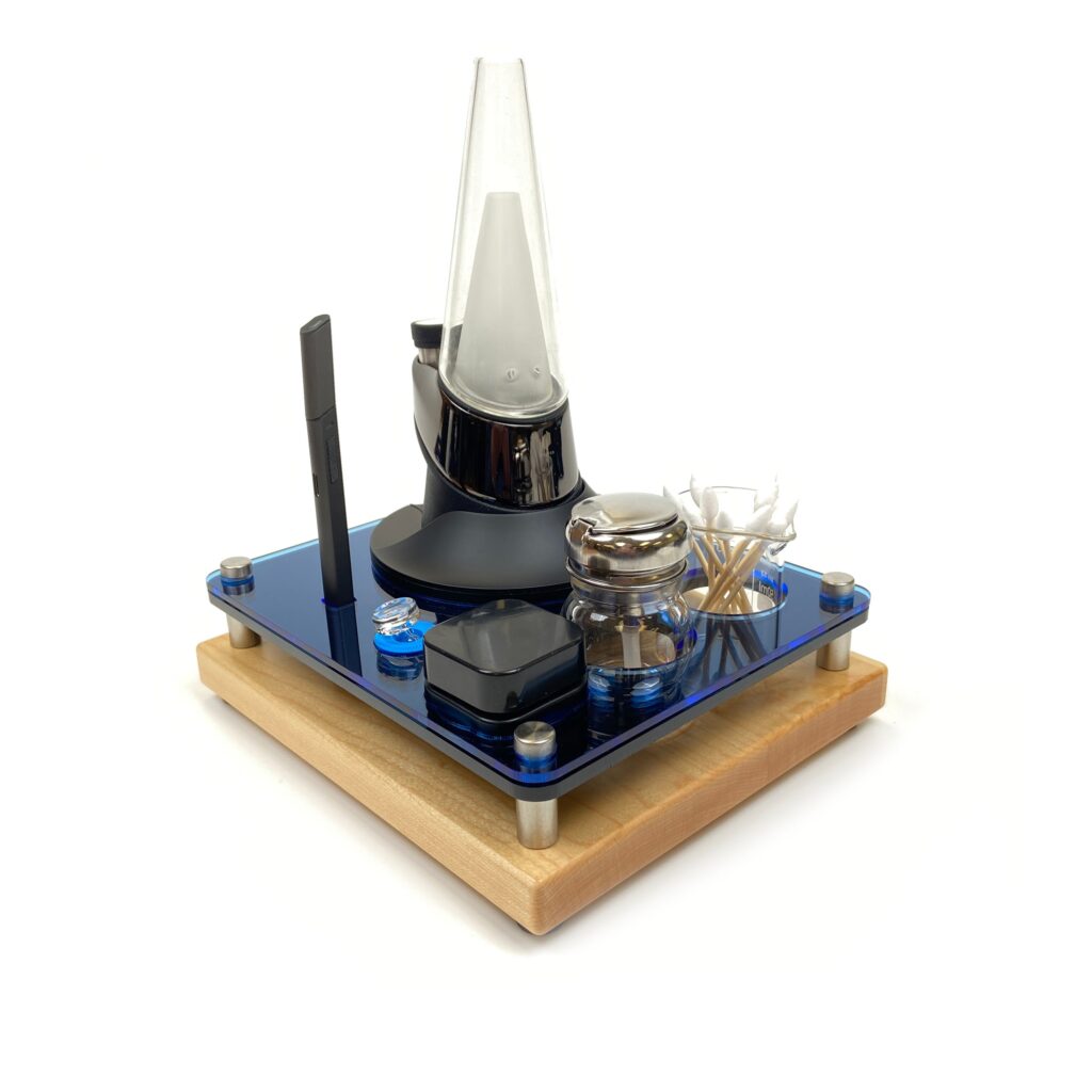 Mini Puffco Dab Rig Station Cleaning Organizer ~ Holds Charger Dock and Hot Knife ~ 8×7, Midnight Blue, Maple ~ for Cannabis Vaporizer