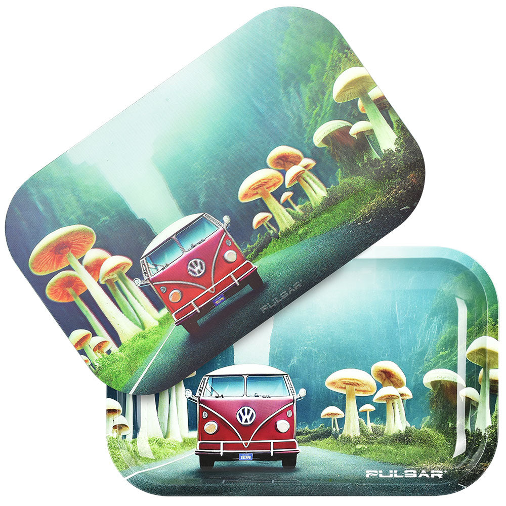 Pulsar Metal Rolling Tray w/ 3D Lid – Camper Van Shroom Trip – 11″x7″