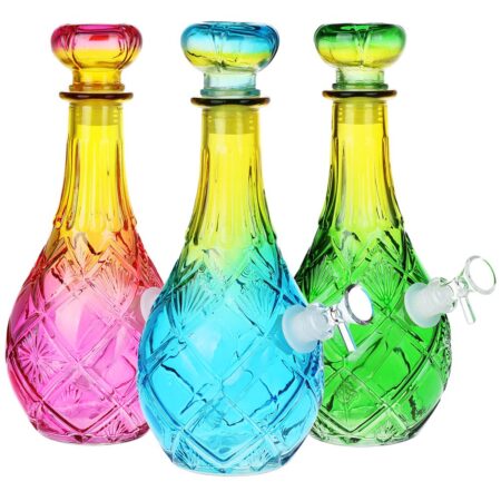 Vintage Decanter Ombre Glass Water Pipe – Lozenge / 10.5″ / 14mm F / Colors Vary