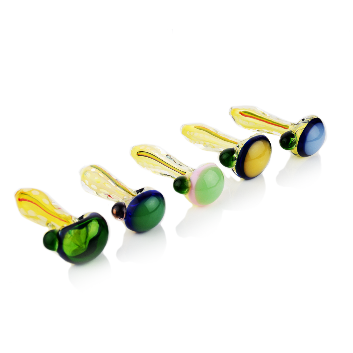 4.5" Silver Fume Double Glass Spoon Pipe with Rasta Accent - Image 2