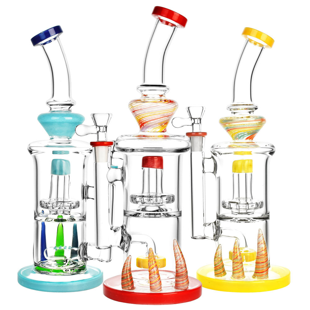 Horned Double Chamber Water Pipe – 12.5″/14mm F/Colors Vary