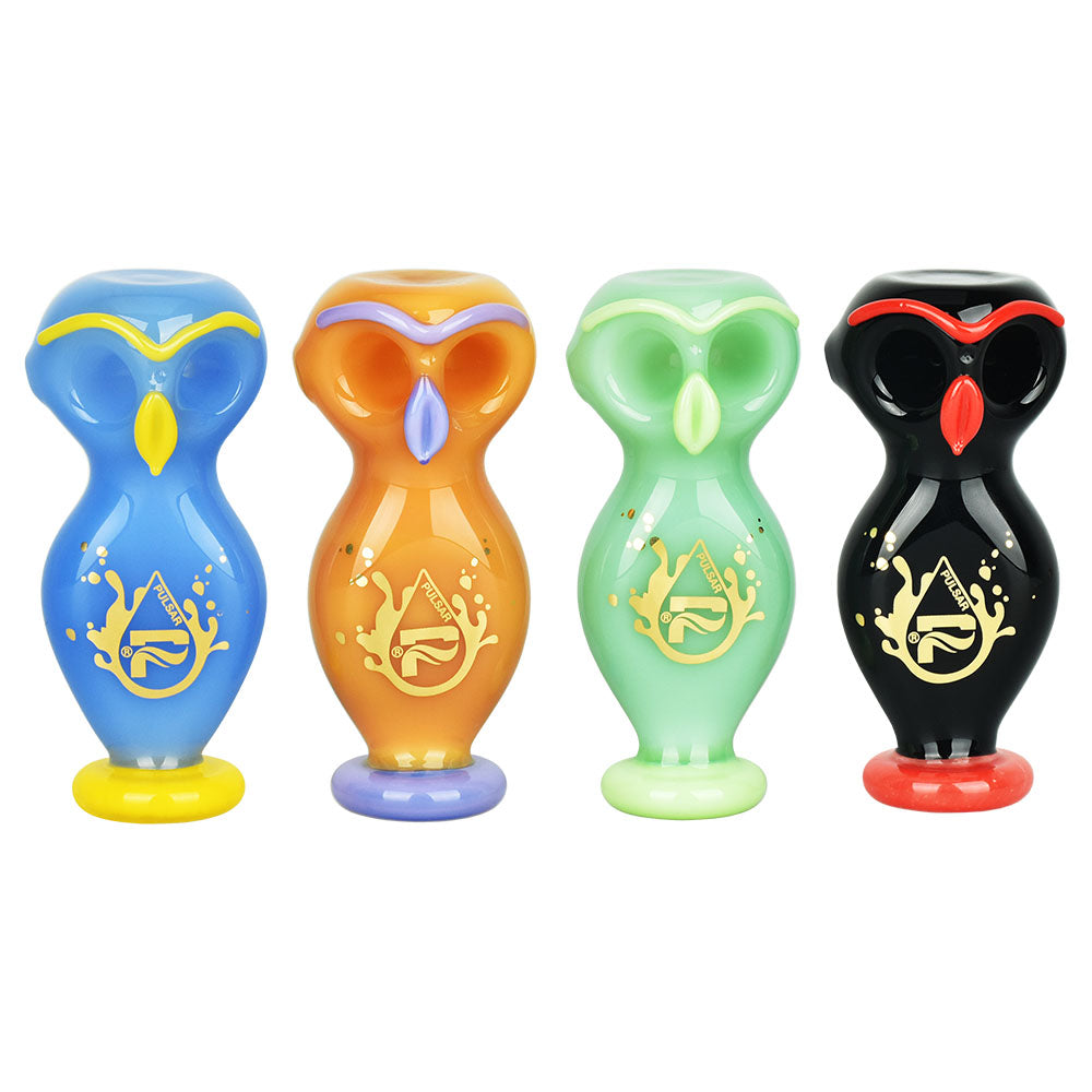 Pulsar Wise Owl Double Bowl Hand Pipe – 4″/Colors Vary
