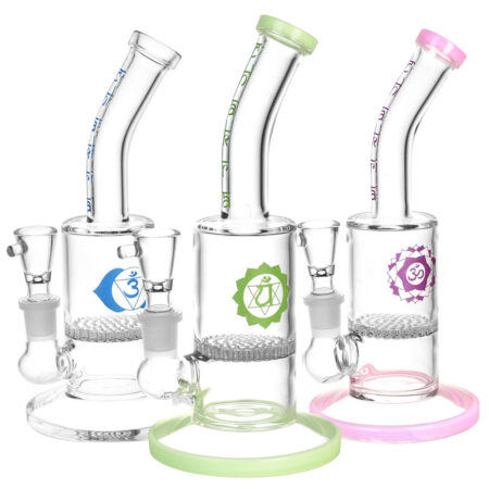 Chakra Focus Honeycomb Perc Water Pipe - 8"/14mm F/Colors Vary
