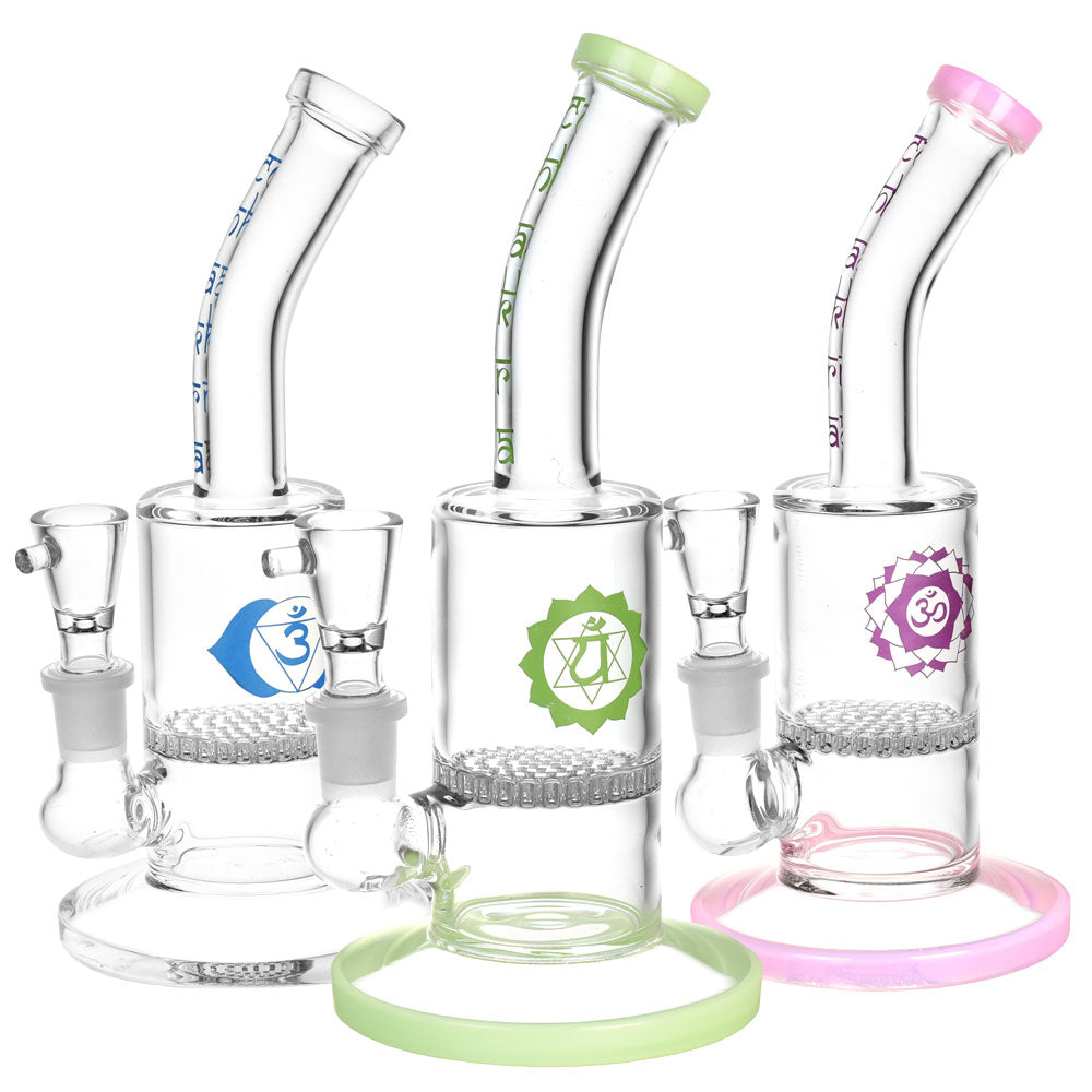 Chakra Focus Honeycomb Perc Water Pipe – 8″/14mm F/Colors Vary