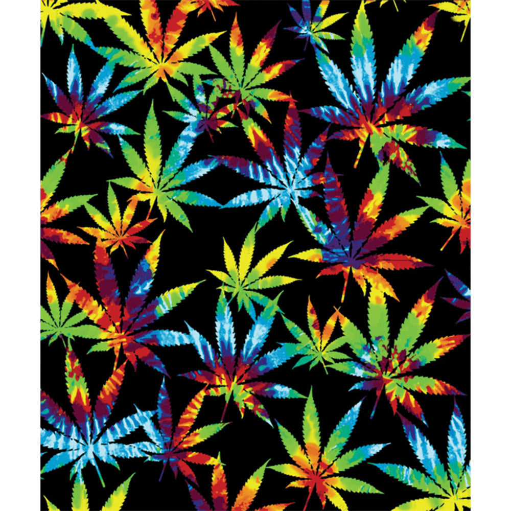 Tie Dye Hemp Leaves Fleece Blanket – 79″ x 94″