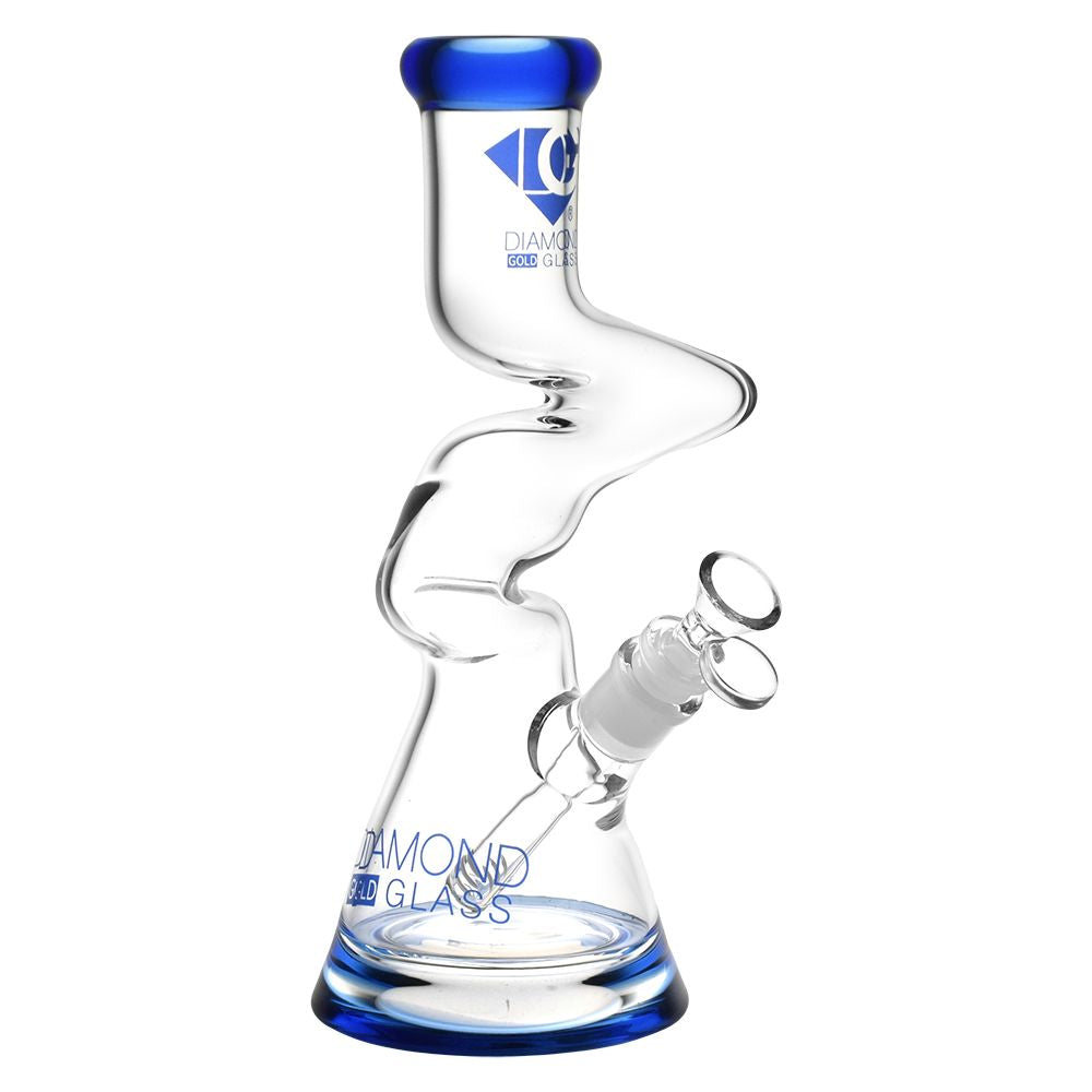 Diamond Glass Gold Zong Beaker Water Pipe – 11″ / 14mm F / Colors Vary