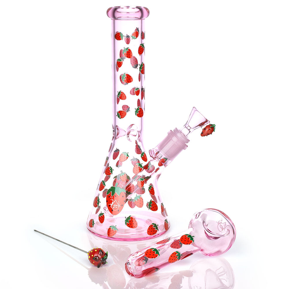 Pulsar Fruit Series Strawberry Cough Herb Pipe Glow Duo – 10″ / 14mm F