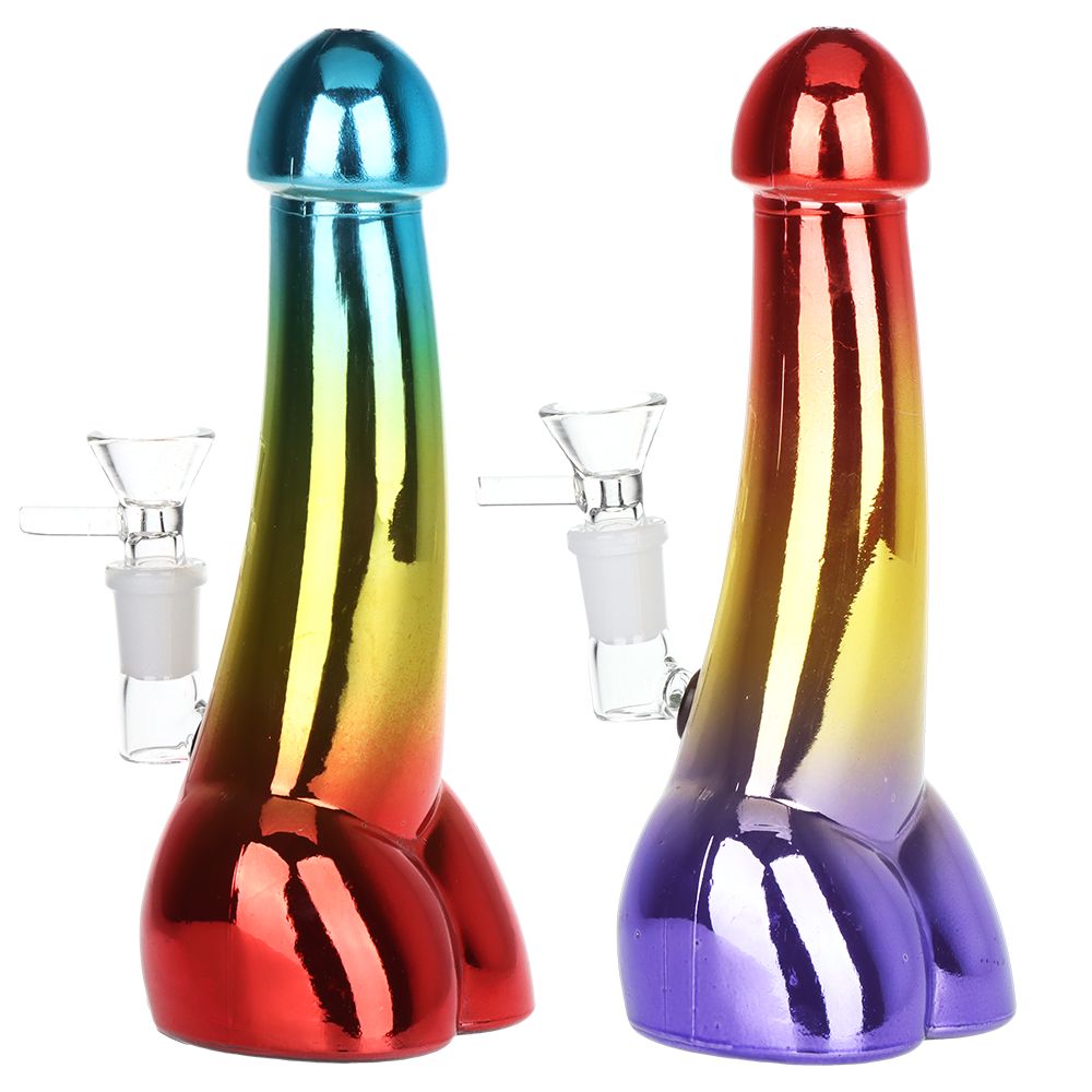 Penis Electroplated Glass Water Pipe – 8″ / 14mm F / Colors Vary