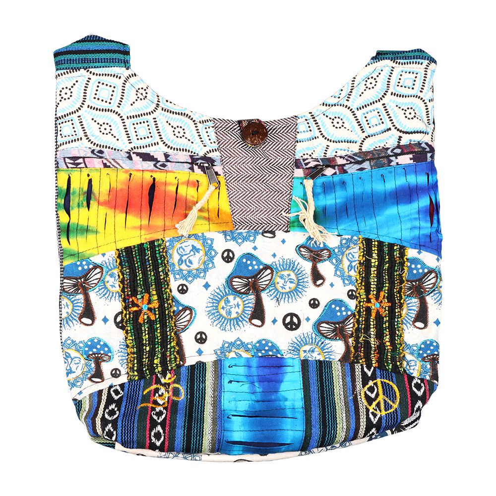 ThreadHeads Mushroom Sun Aztec Razor-Cut Patchwork Shoulder Sling Bag – 15″x15″