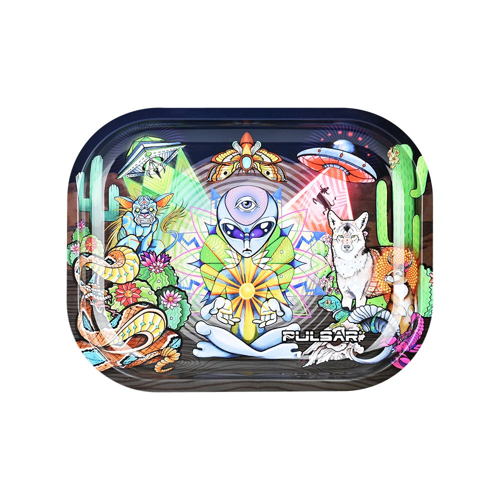 Pulsar Mini Metal Rolling Tray – Psychedelic Desert / 7″x5.5″