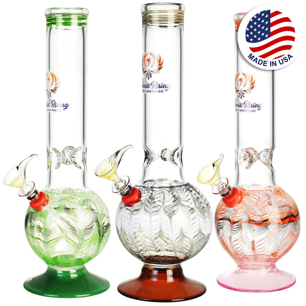 Phoenix Rising Bubble Base Water Pipe w/ Ice Pinch – 12″/Colors Vary
