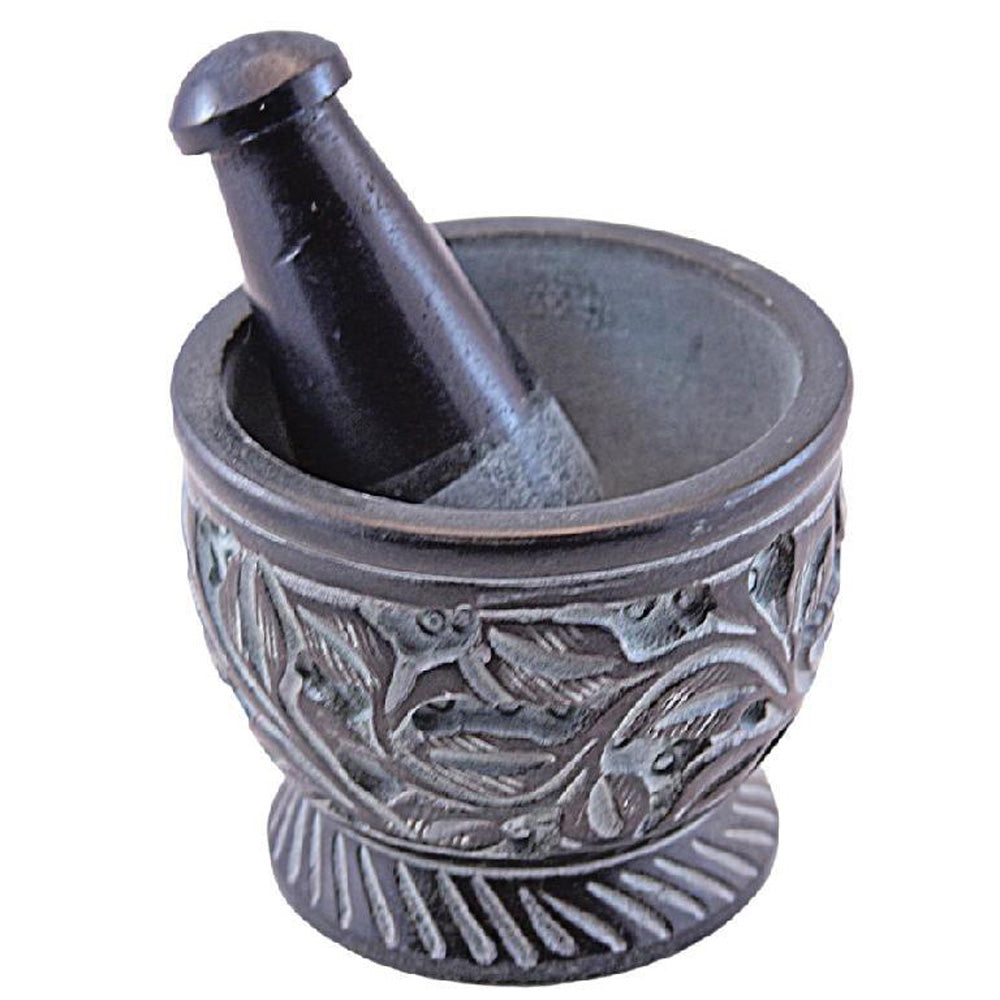 Carved Flower Soapstone Mortar & Pestle 3″x2.5″