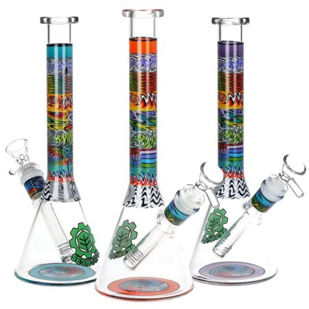SeshGear Tehchnicolor Zig Wag Beaker Glass Water Pipe – 10″ / 14mm F / Colors Vary