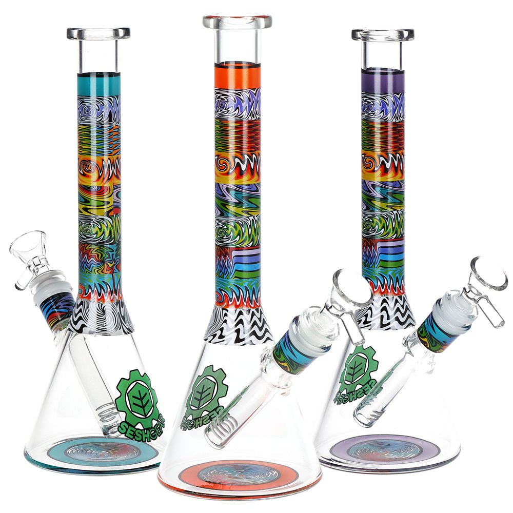 SeshGear Tehchnicolor Zig Wag Beaker Glass Water Pipe – 10″ / 14mm F / Colors Vary