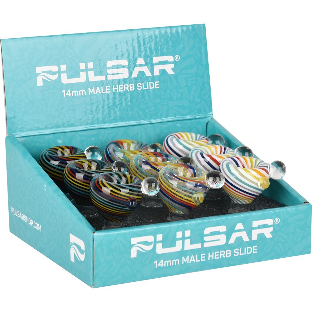 Pulsar Rainbow Candy Swirl No-Roll Herb Slide – 14mm M / 9ct