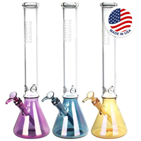 Phoenix Rising Metallic Bottom Beaker Water Pipe-18"/14mm F/ Colors Vary