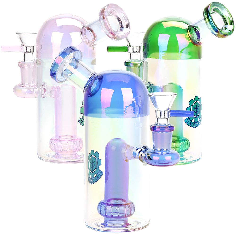 SeshGear Space Dome Showerhead Perc Electroplated Glass Water Pipe – 6.25″ / 14mm F / Colors Vary