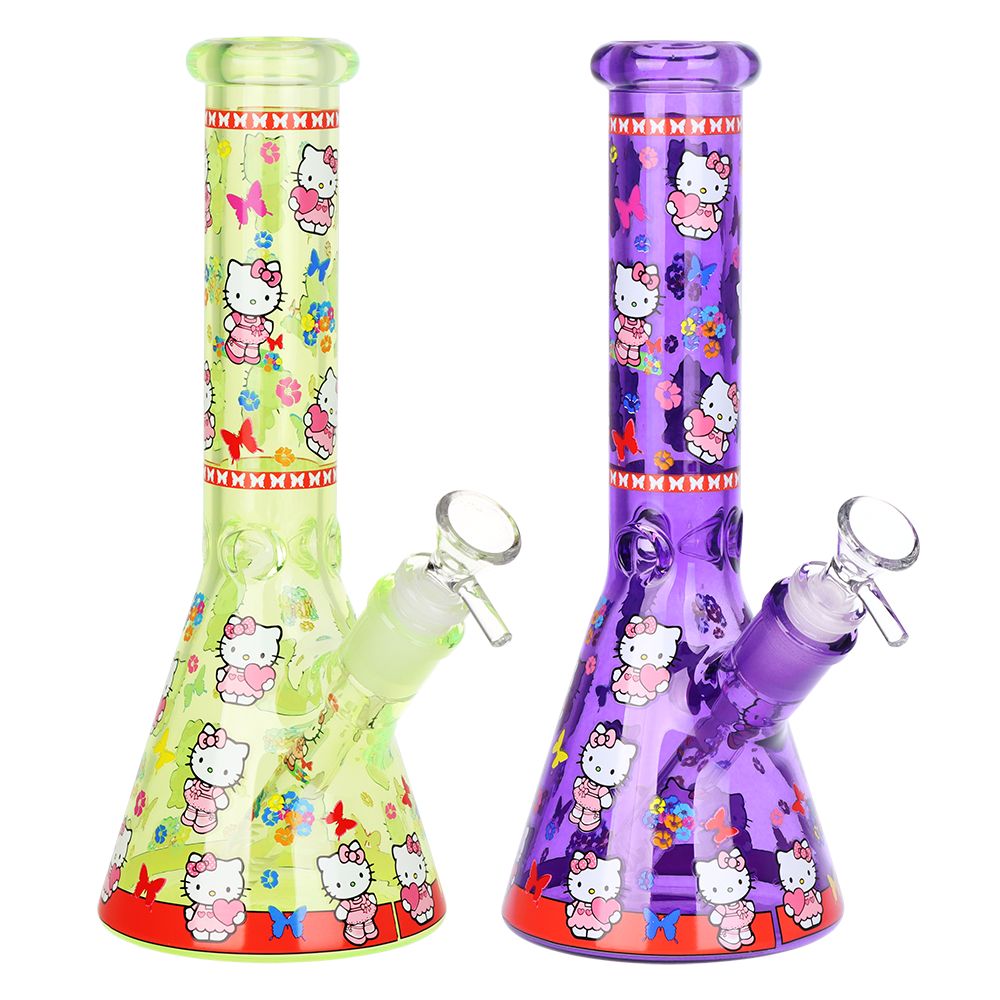 Hello Kitty Neon Beaker Glass Water Pipe – 10″ / 14mm F / Colors Vary