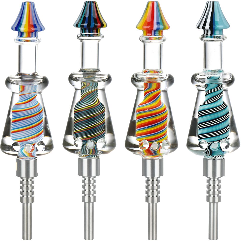 Rainbow Twist Glycerin Glass Dab Straw – Titanium Tip / 7.5″