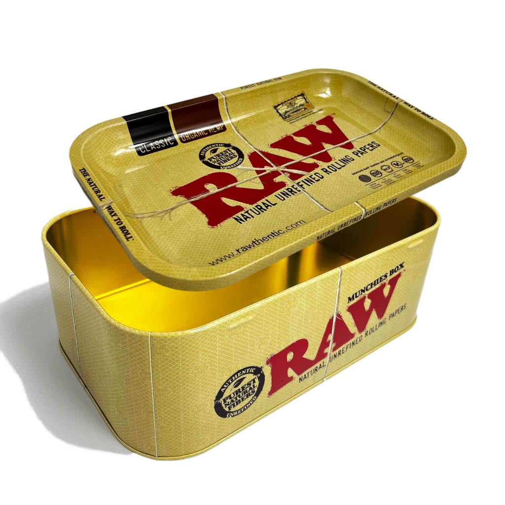 Raw Munchies Box Compact Rolling Solution and Stash Jar Rolling Tray