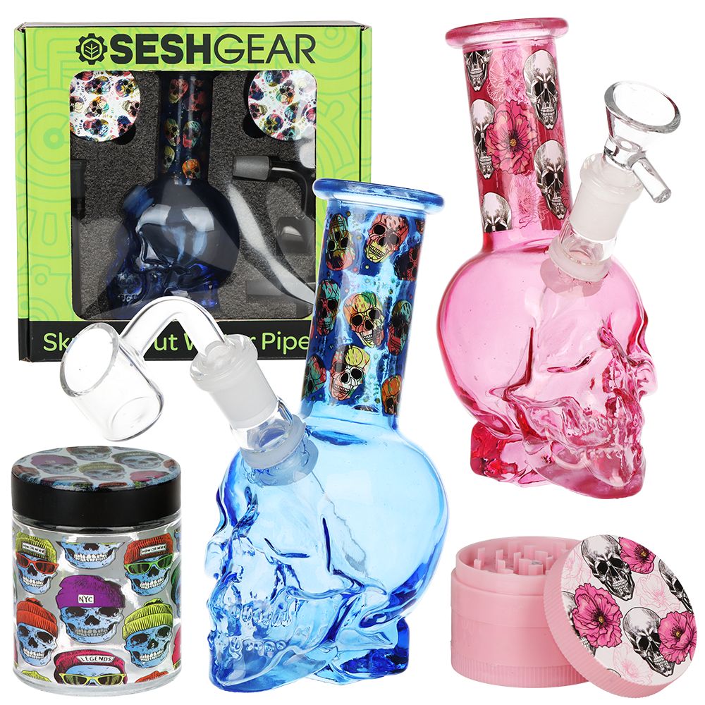 SeshGear Skulled Out Water Pipe Kit – 6″ /  Colors & Designs Vary