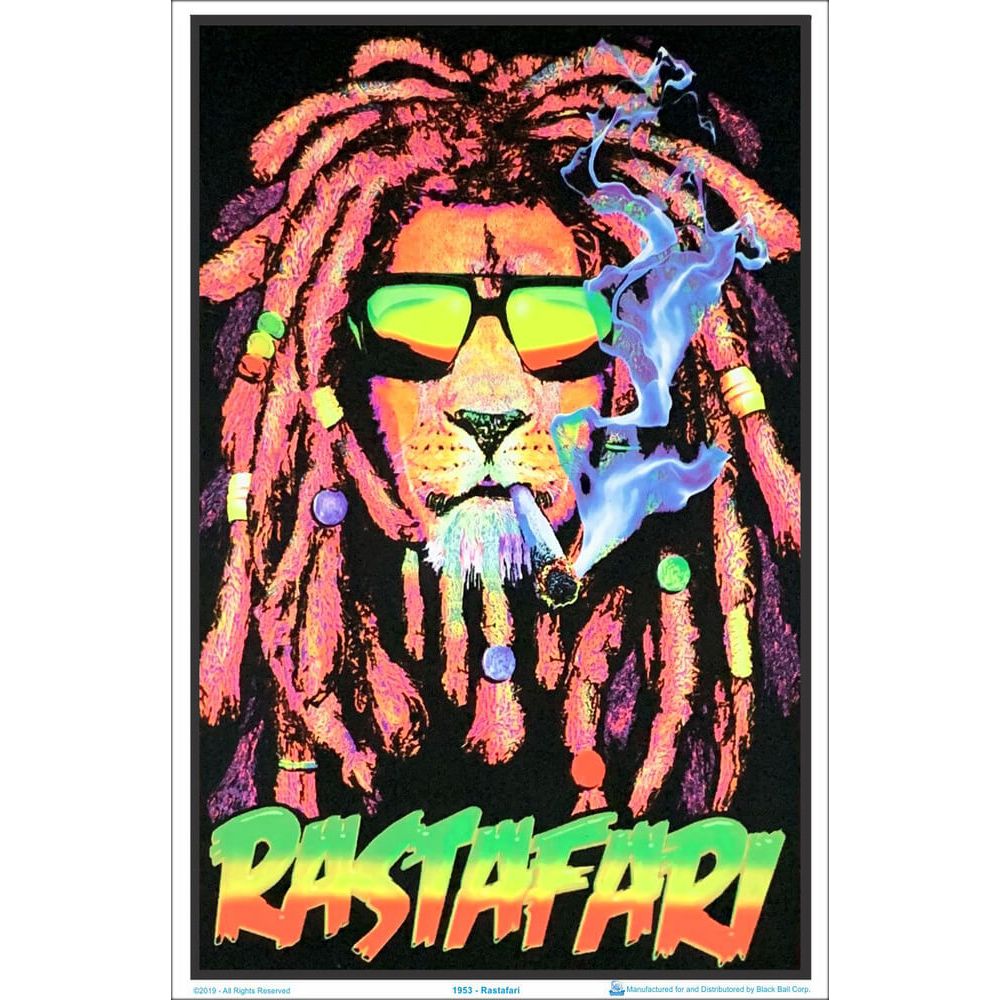 Rastafari Lion Flocked Blacklight Poster – 23″x35″