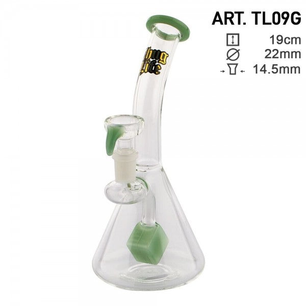Thug Life | 7″ Cube Perc Green Glass Water Pipe