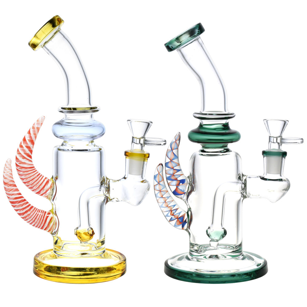 Eclectic Horned Glass Water Pipe – 9″/14mm F/Colors Vary