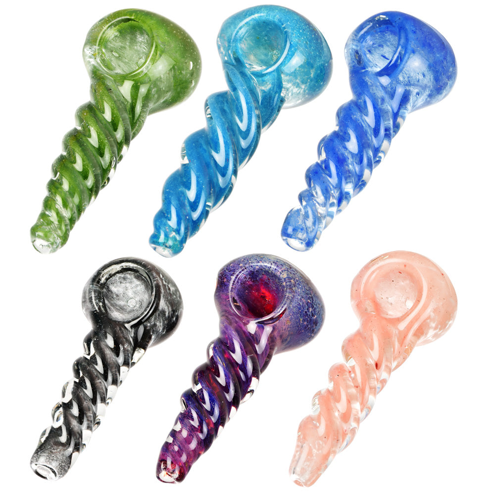 Small Heavy Twisted Frit Glass Pipe – 3″ / Colors Vary