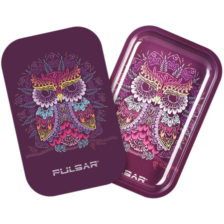 Pulsar Metal Rolling Tray w/ Lid - 11"x7" / Owl Mandala