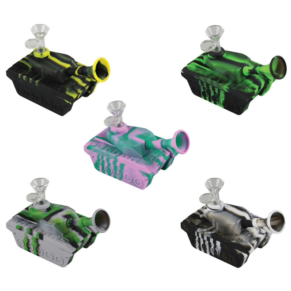 Tank Silicone Waterpipe – 6″ / 14mm F / Colors Vary
