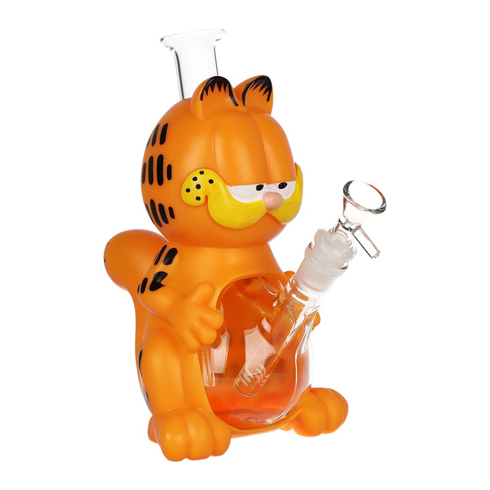 Stoned Orange Cat Glass & Vinyl Water Pipe – 8.7″ / 14mm F