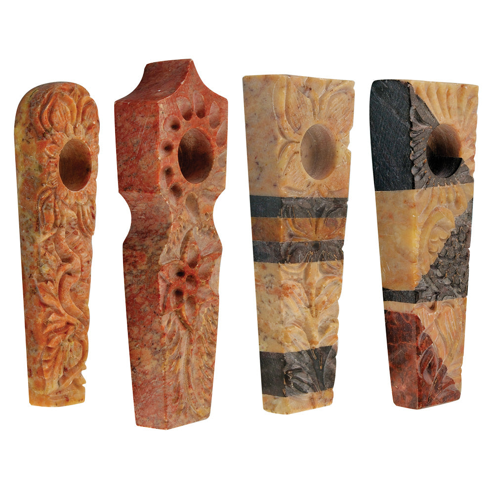 Carved Marble Stone Pipe – 3″ / Assorted Styles 8pcs