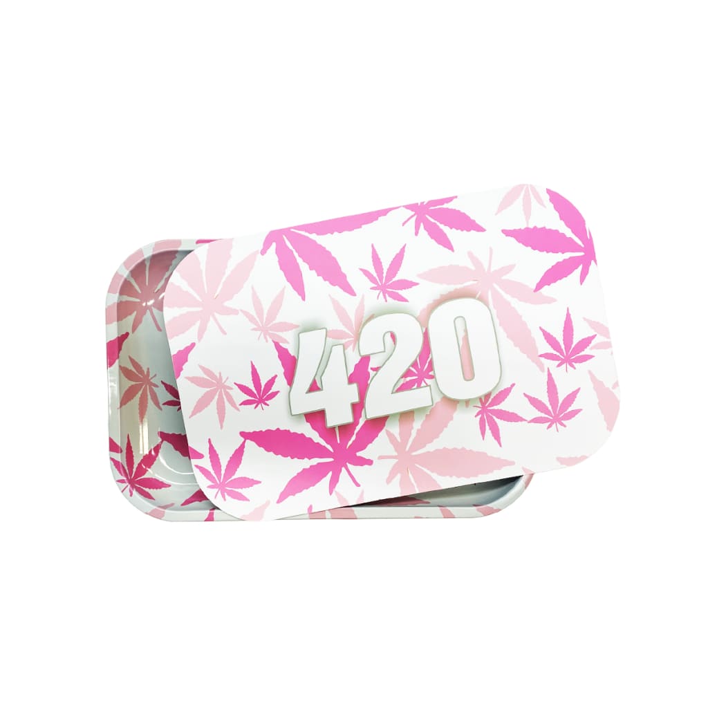 Pink 420 Magnetic Lid Medium Rolling Tray